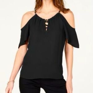 INC International Concepts Black Cold-Shoulder Blouse